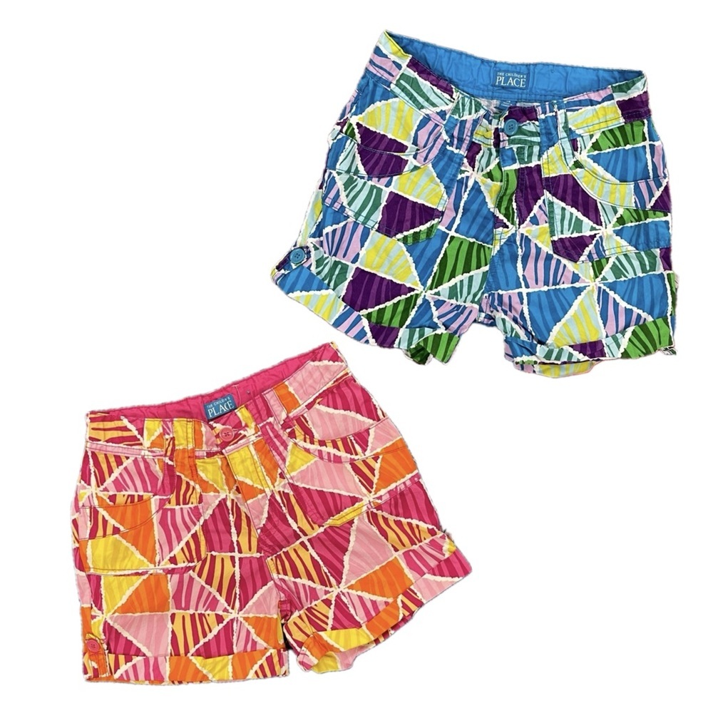 Two Pair The Children’s Place Adjustable Waist Cuffed Shorts Pink & Blue Size 14